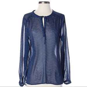 🔥 GAP Peasant Top Sheer Blue Chiffon Zigzag S